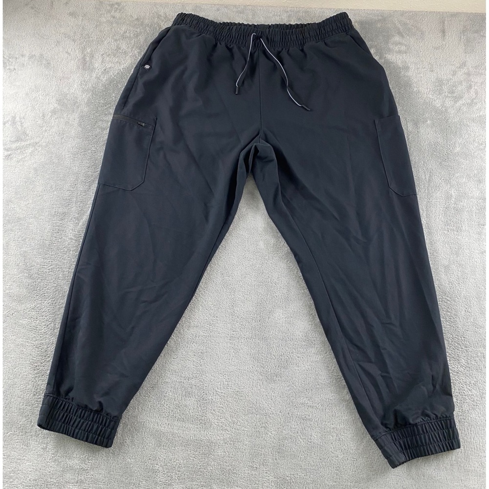 Jaanuu Black Jogger Scrub Pants Womens 2X Cargo Pocket Drawstring Elastic Waist